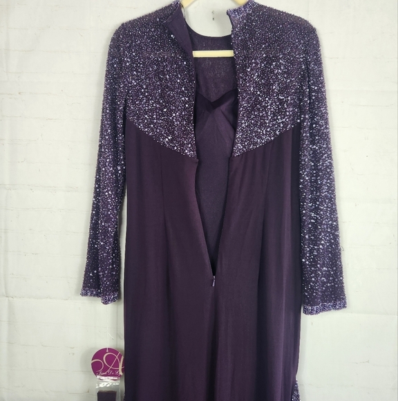 Alyce Long Sleeve Hand Beaded Mother of The Bride Formal Dress Gown Eggplant 8 - Picture 8 of 16